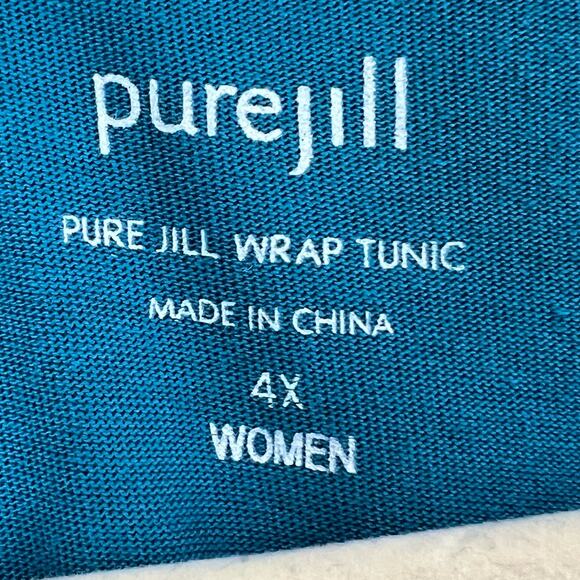 J Jill Pure Jill Wrap Tunic 4XL Teal Blue Scoop Neck 3/4 Sleeve Top Coastal Cozy - Picture 10 of 14